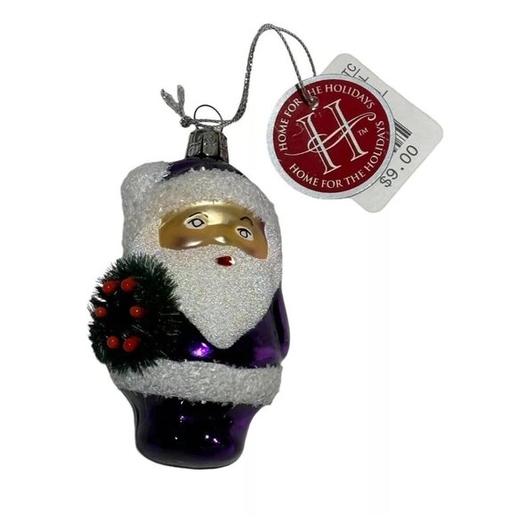 Vintage 1999 Czech Republic Glass Santa Claus Christmas Ornament Purple Tags - Picture 1 of 4